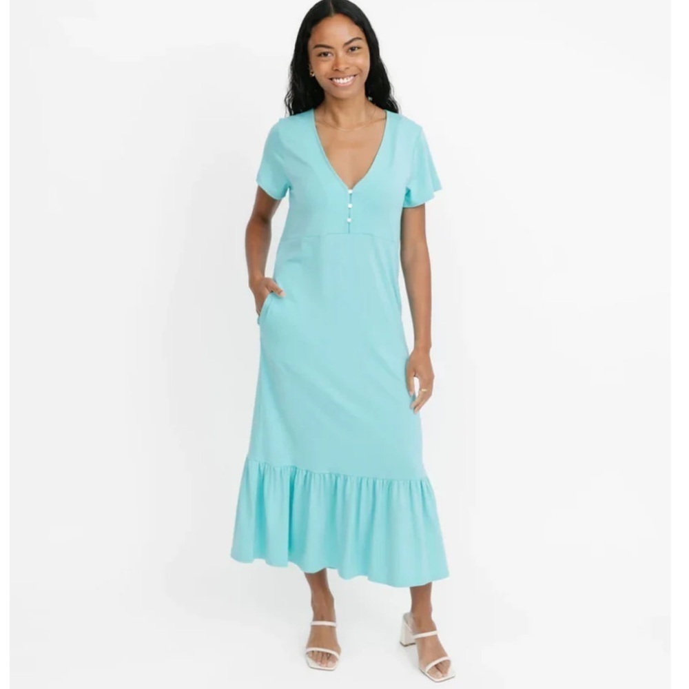 Smash + Tess Aqua V-Neck Midi Dress